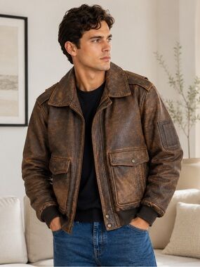 Kenneth Gordon Men’s Vintage Brown Leather Bomber Flight Jacket Size 46